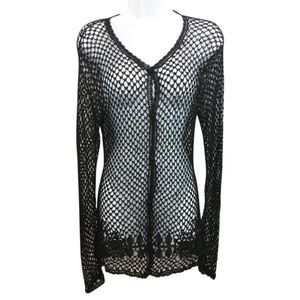 PASSION FRANCAIS BLACK CROCHET BUTTON DOWN CARDIGA